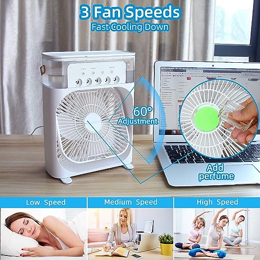 3 In 1 Air  Cooling Fan Led Night Light Water  Fan Spray Electric Fan