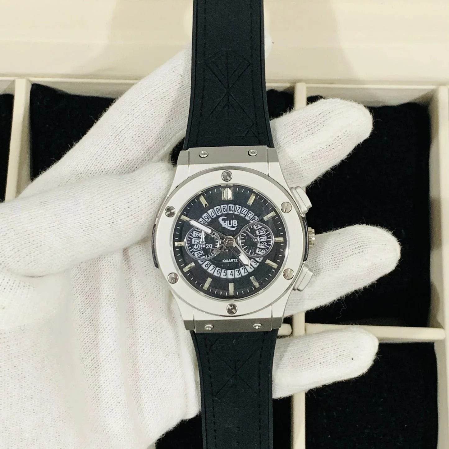 Hublot Classic Fusion Men’s Quartz Watch – Stainless Steel Case with Black Leather Strap - RiwayatbyRida
