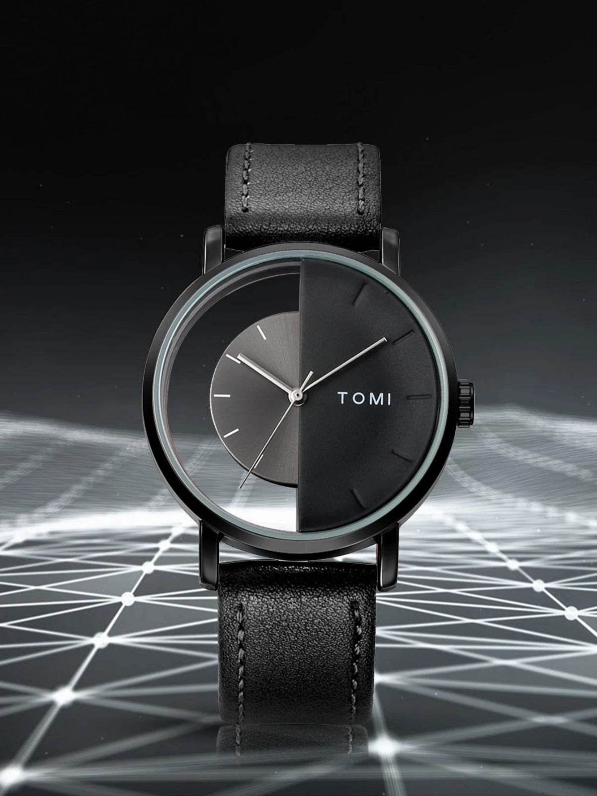 Tomi Black Leather Strap Men’s Watch – Stylish Wrist Watch in Pakistan - RiwayatbyRida